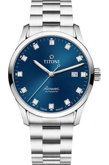 titoni airmaster blue dial automatic watch with steel bracelet for men - 83743 s-656