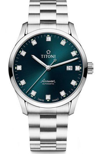 titoni airmaster blue dial automatic watch with steel bracelet for men - 83743 s-682