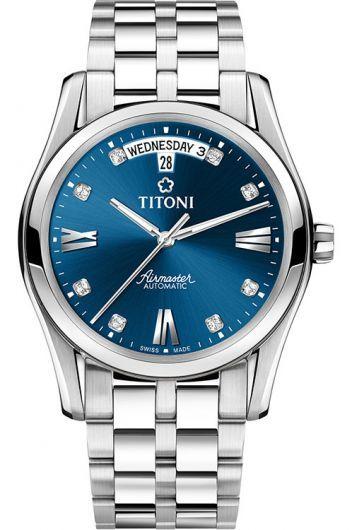 titoni airmaster blue dial automatic watch with steel bracelet for men - 93808 s-259