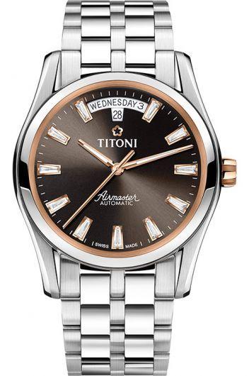 titoni airmaster brown dial automatic watch with steel bracelet for men - 93808 srg-618