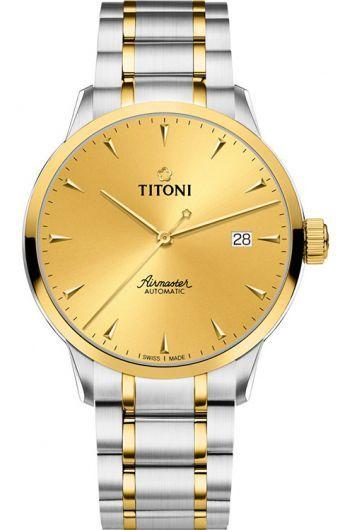 titoni airmaster champagne dial automatic watch with steel & yellow gold pvd bracelet for men - 83733 sy-651