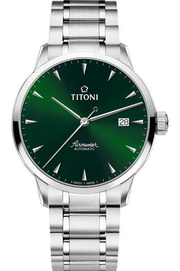 titoni airmaster green dial automatic watch with steel bracelet for men - 83733 s-673