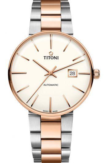 titoni airmaster silver dial automatic watch with steel & rose gold pvd bracelet for men - 83627 srg-606