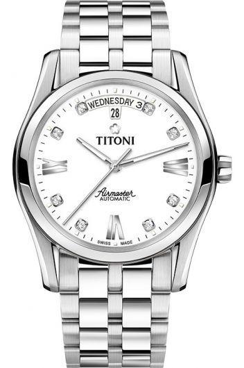 titoni airmaster silver dial automatic watch with steel bracelet for men - 93808 s-063