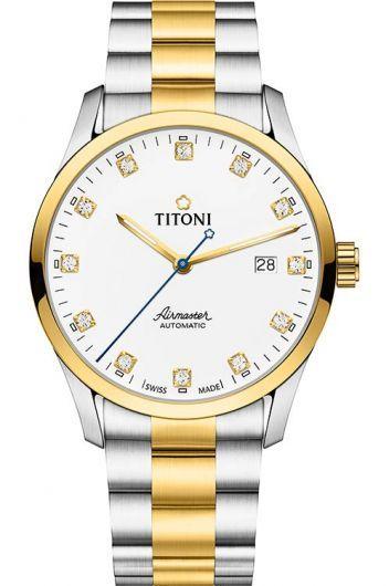 titoni airmaster white dial automatic watch with steel & yellow gold pvd bracelet for men - 83743 sy-582