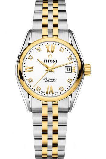 titoni airmaster white dial automatic watch with steel & yellow gold pvd bracelet for women - 23909 sy-063