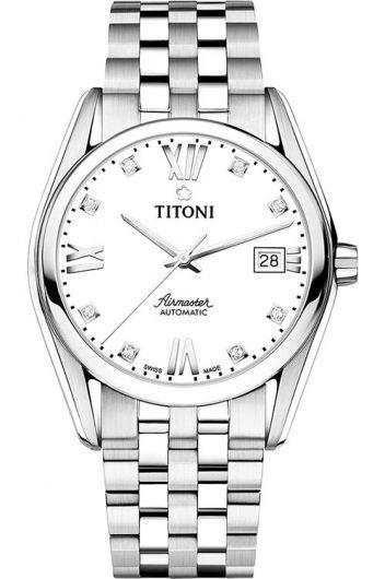 titoni airmaster white dial automatic watch with steel bracelet for men - 83909 s-063