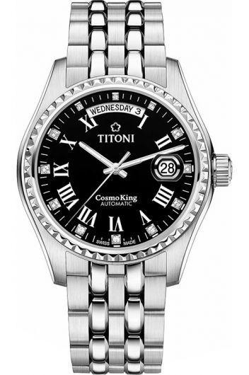 titoni cosmo black dial automatic watch with steel bracelet for men - 797 s-540