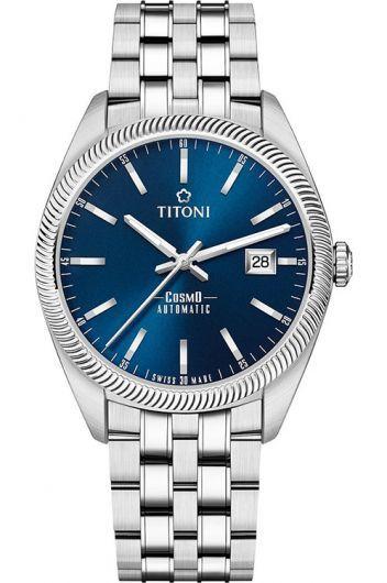 titoni cosmo blue dial automatic watch with steel bracelet for men - 878 s-612