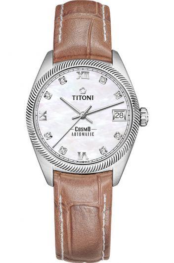 titoni cosmo mop dial automatic watch with leather strap for women - 828 s-st-652