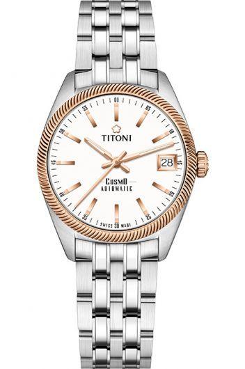 titoni cosmo silver dial automatic watch with steel bracelet for women - 828 srg-606