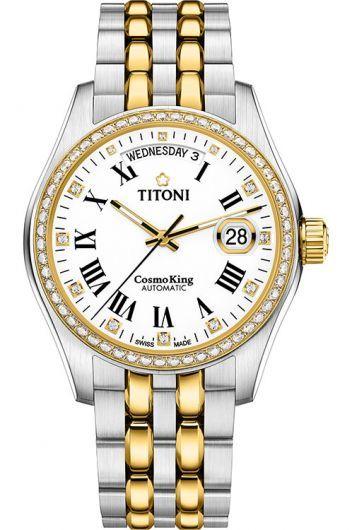 titoni cosmo white dial automatic watch with steel & yellow gold pvd bracelet for men - 797 sy-db-019