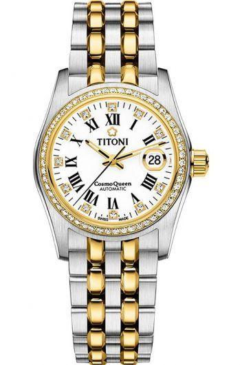 titoni cosmo white dial automatic watch with steel & yellow gold pvd bracelet for women - 729 sy-db-019