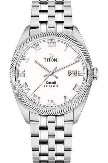 titoni cosmo white dial automatic watch with steel bracelet for men - 878 s-657