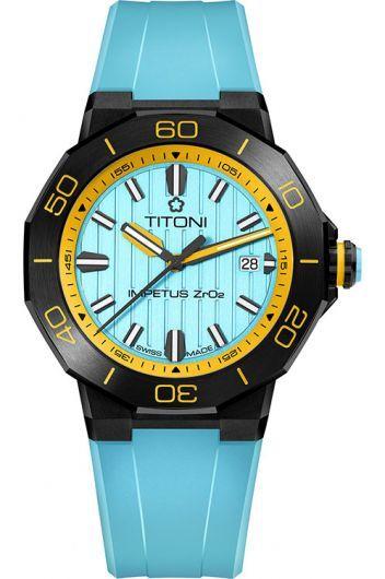 titoni impetus ceramtech blue dial automatic watch with rubber strap for men - 83765 b-ao-707