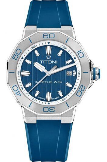 titoni impetus ceramtech blue dial automatic watch with rubber strap for men - 83765 s-ff-709