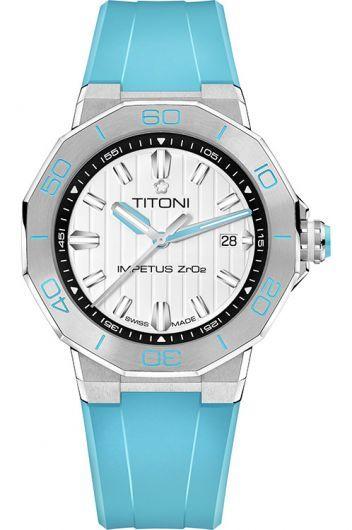 titoni impetus ceramtech white dial automatic watch with rubber strap for men - 83765 s-aa-711