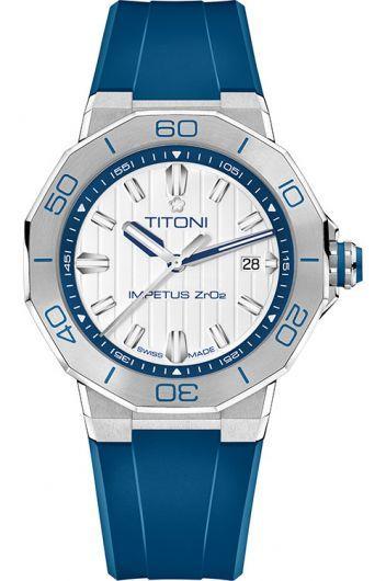 titoni impetus ceramtech white dial automatic watch with rubber strap for men - 83765 s-ff-708