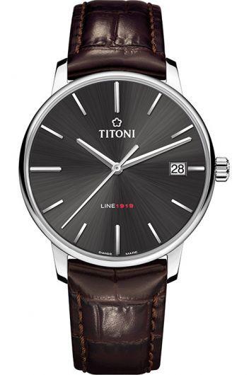 titoni line 1919 anthracite dial automatic watch with leather strap for men - 83919 s-st-576