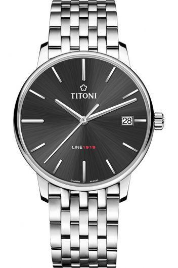 titoni line 1919 black dial automatic watch with steel bracelet for men - 83919 s-576