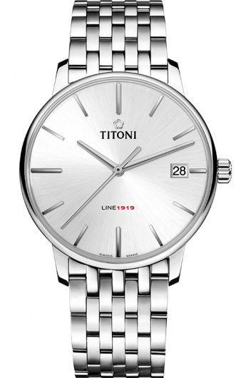 titoni line 1919 silver dial automatic watch with steel bracelet for men - 83919 s-575