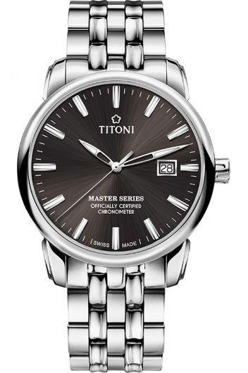 titoni master series anthracite dial automatic watch with steel bracelet for men - 83188 s-576