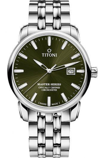 titoni master series green dial automatic watch with steel bracelet for men - 83188 s-660