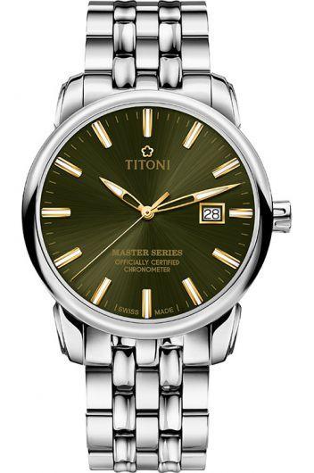 titoni master series green dial automatic watch with steel bracelet for men - 83188 s-660y