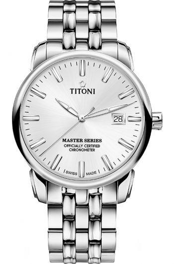 titoni master series silver dial automatic watch with steel bracelet for men - 83188 s-575