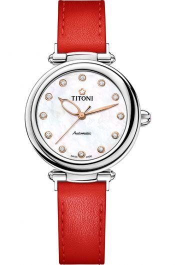 titoni miss lovely mop dial automatic watch with leather strap for women - 23978 s-str-622