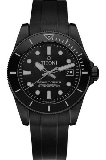 titoni seascoper black dial automatic watch with rubber strap for men - 83300 b-bk-r-716