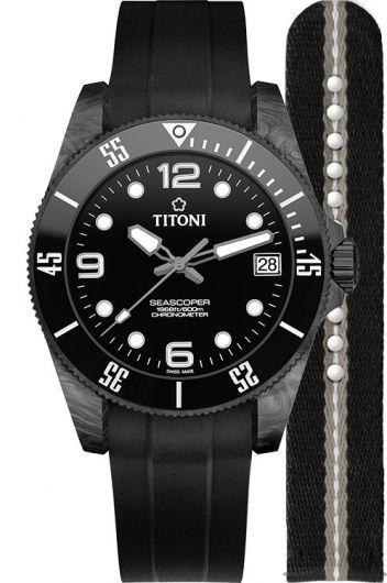 titoni seascoper black dial automatic watch with rubber strap for men - 83600 c-bk-256