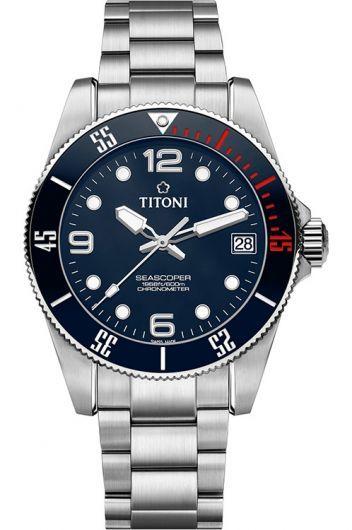 titoni seascoper blue dial automatic watch with steel bracelet for men - 83600 s-be-255