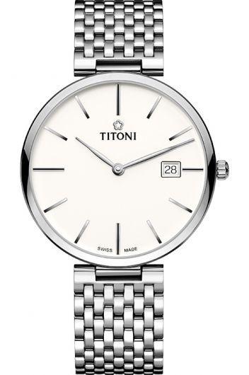 titoni slenderline silver dial automatic watch with steel bracelet for men - 82718 s-606