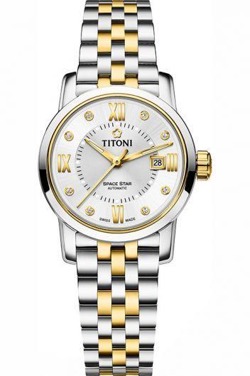 titoni space star silver dial automatic watch with steel & yellow gold pvd bracelet for women - 23538 sy-099