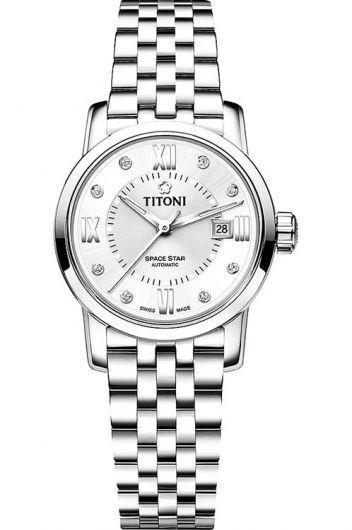 titoni space star silver dial automatic watch with steel bracelet for women - 23538 s-099