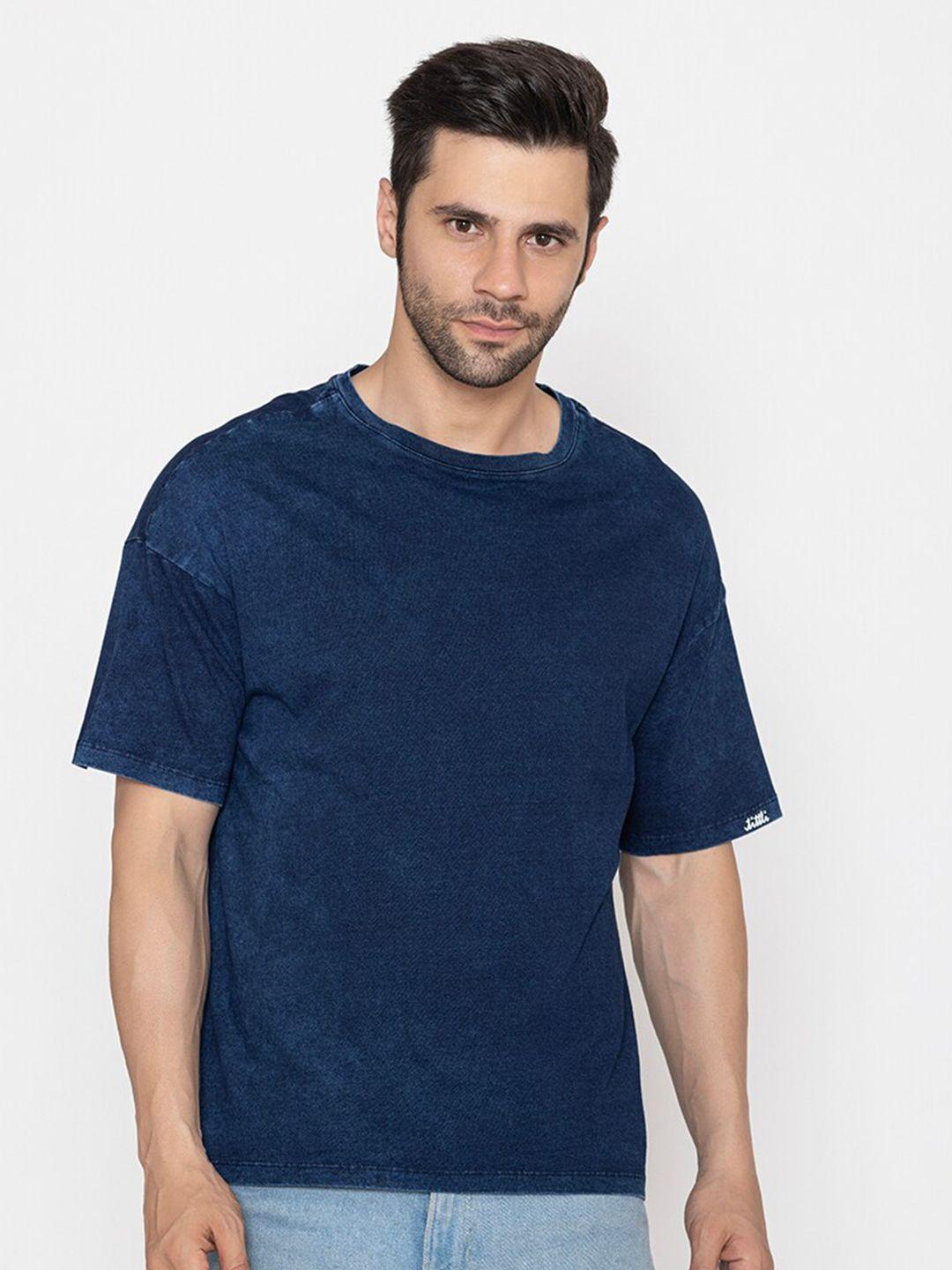 tittli men navy blue dyed drop-shoulder sleeves pure cotton boxy t-shirt