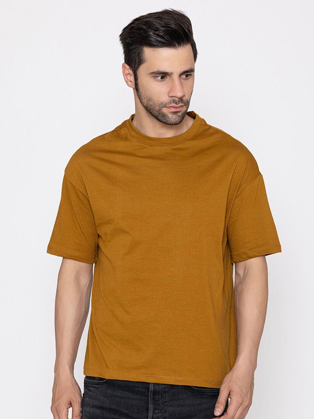 tittli men brown drop-shoulder sleeves pure cotton boxy t-shirt