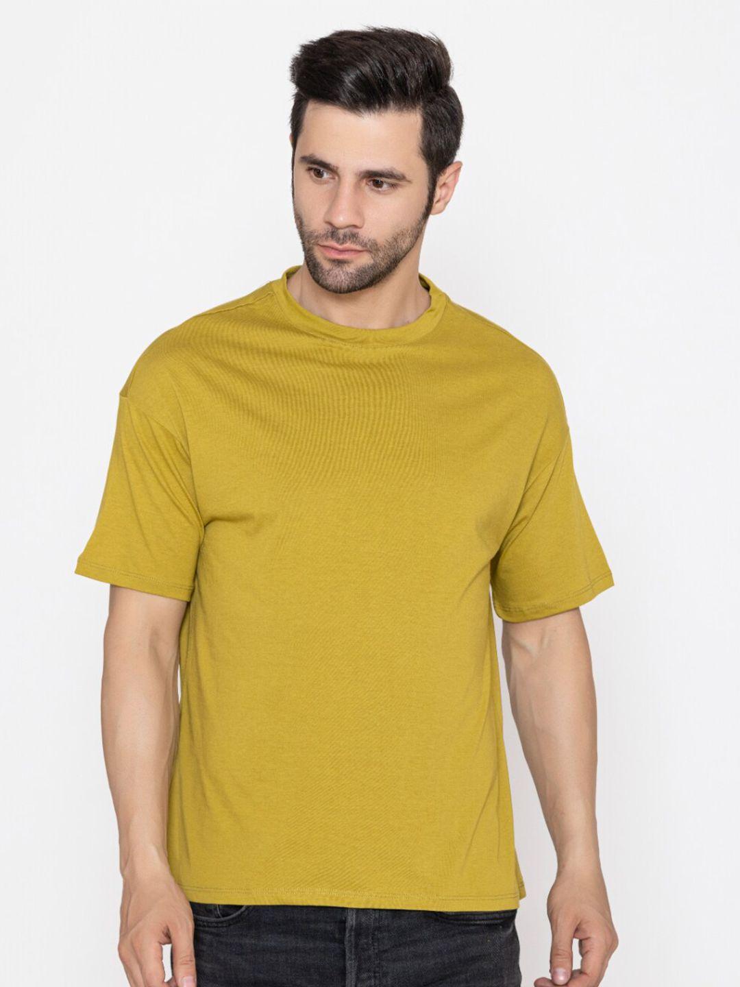 tittli men mustard yellow drop-shoulder sleeves pure cotton boxy t-shirt