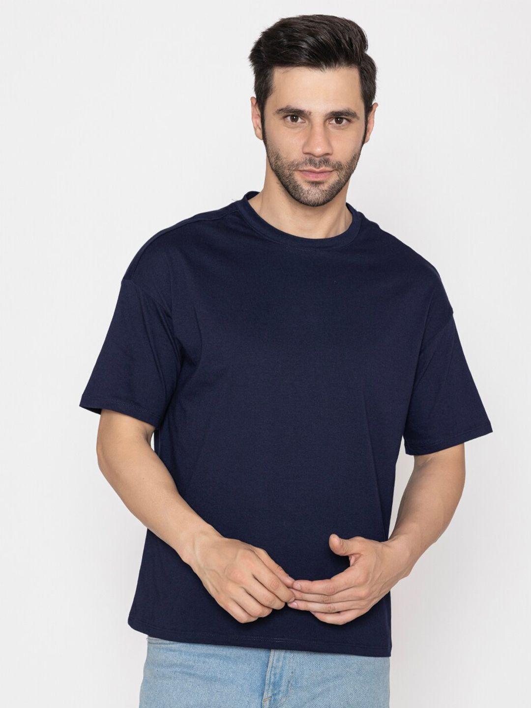 tittli men navy blue drop-shoulder sleeves pure cotton boxy t-shirt