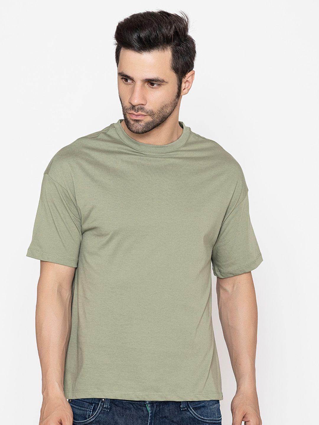 tittli men olive green drop-shoulder sleeves pure cotton boxy t-shirt