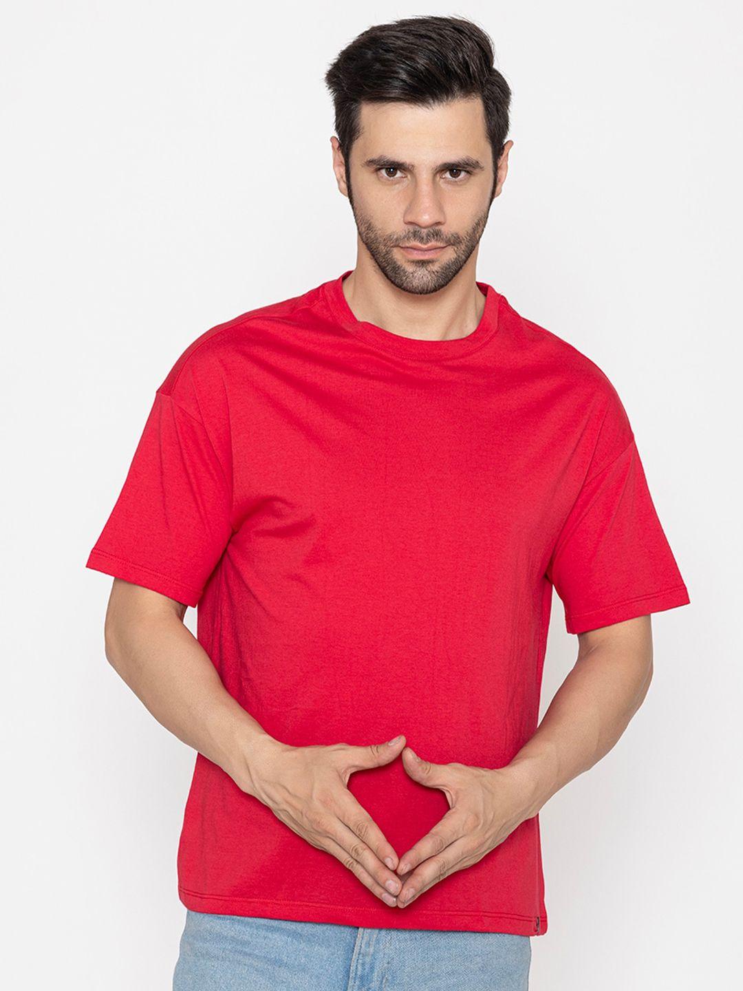 tittli men red drop-shoulder sleeves pure cotton boxy t-shirt