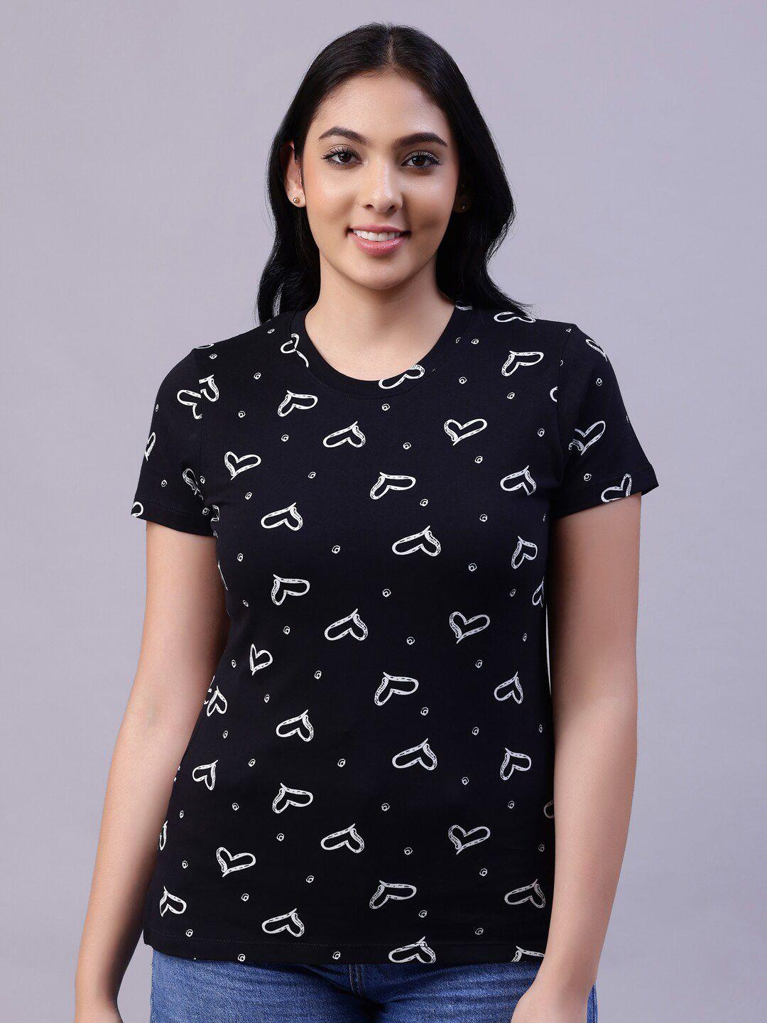 tittli women black printed cotton t-shirt