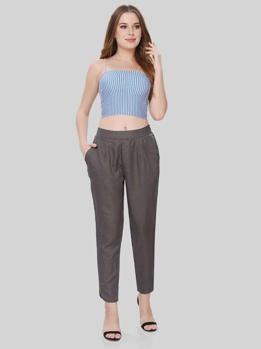 tittli women comfort straight fit silk cigarette trousers