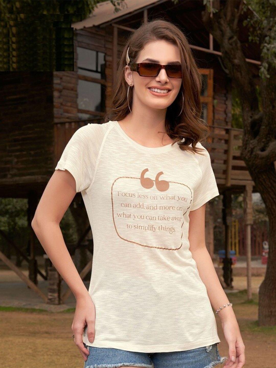 tittli women cream-coloured printed applique t-shirt
