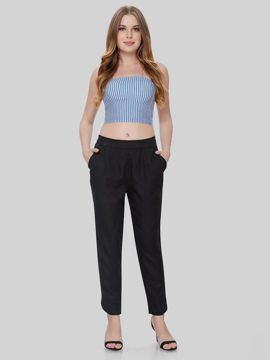 tittli women mid-rise comfort straight fit pleated silk cigarette trousers