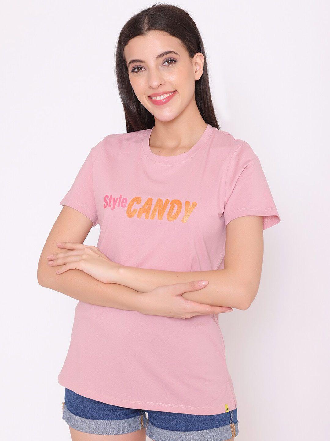 tittli women pink & chalk pink typography printed applique t-shirt