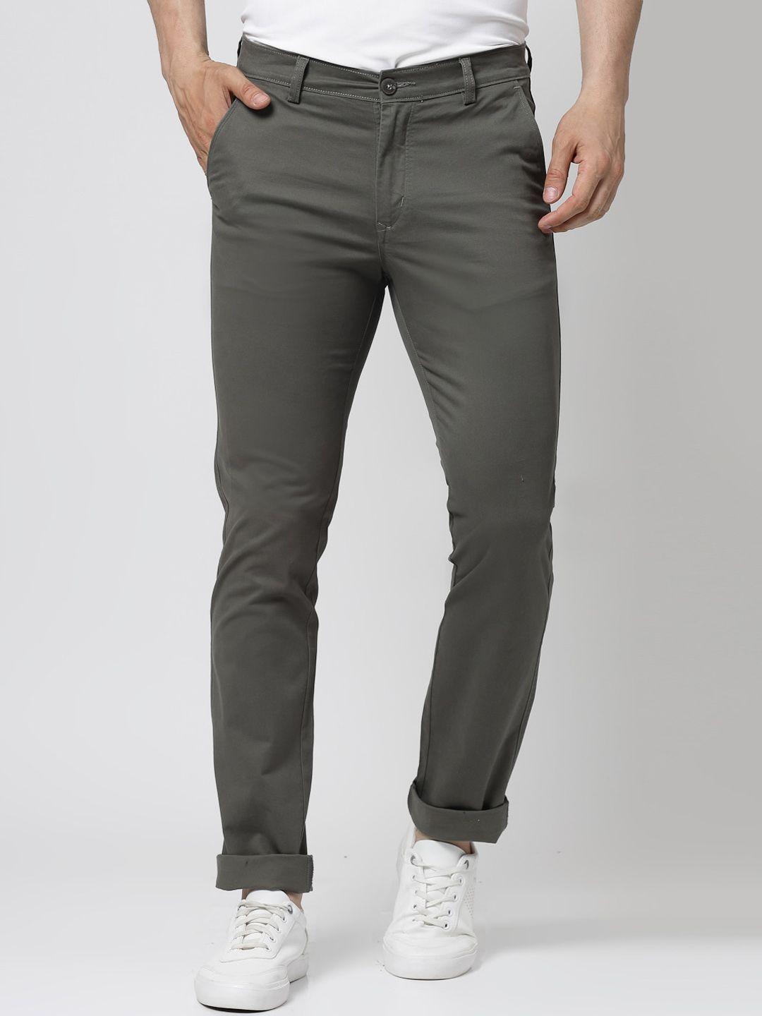 tng men green slim fit trousers