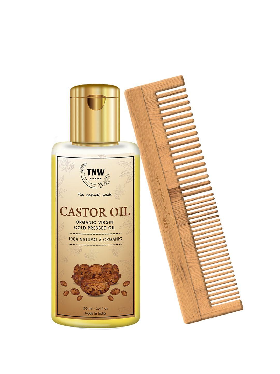 tnw the natural wash combo of 2 castor oil 100 ml and neem comb