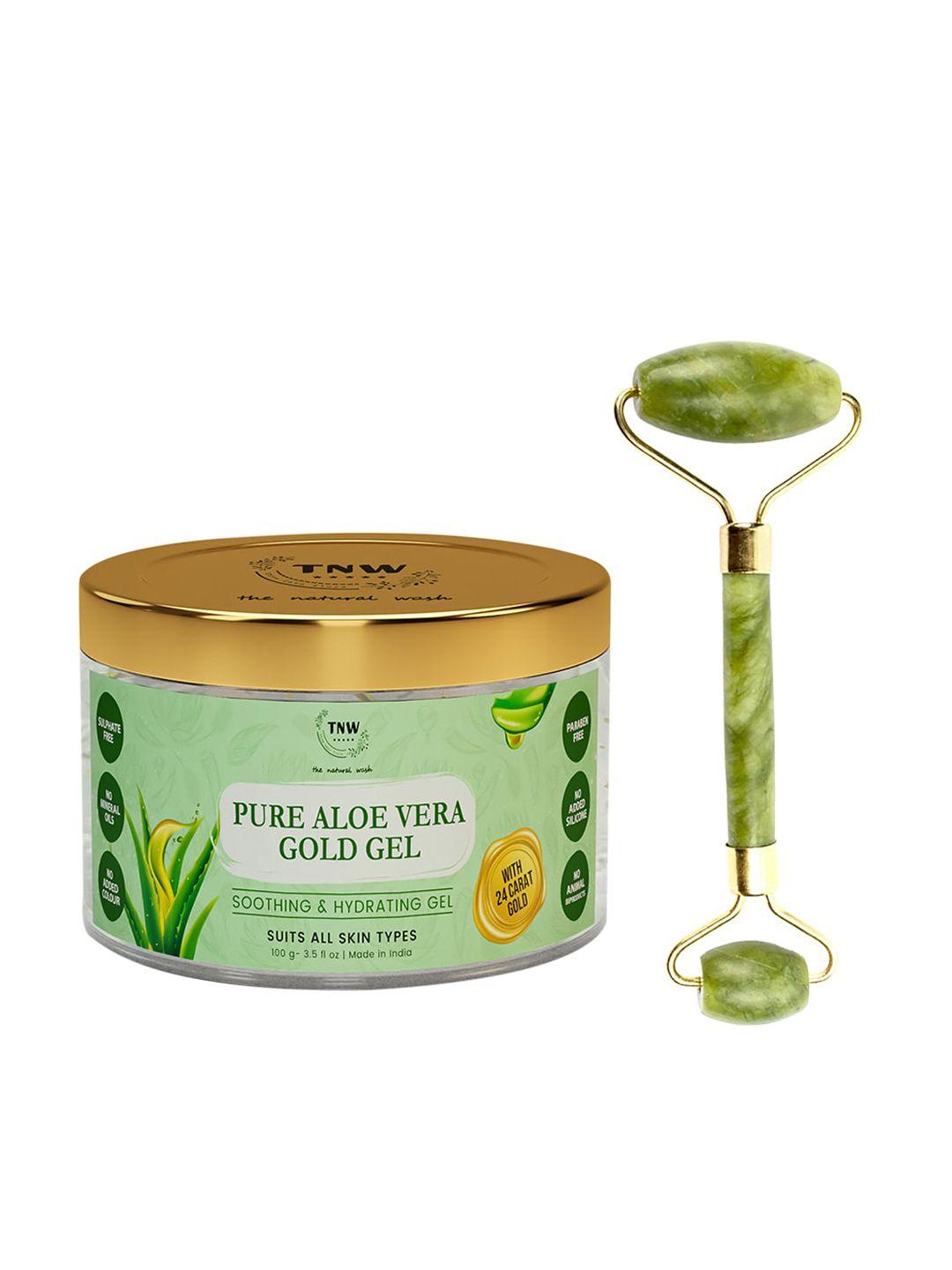 tnw the natural wash pure aloe vera gold gel with jade roller - 100 g